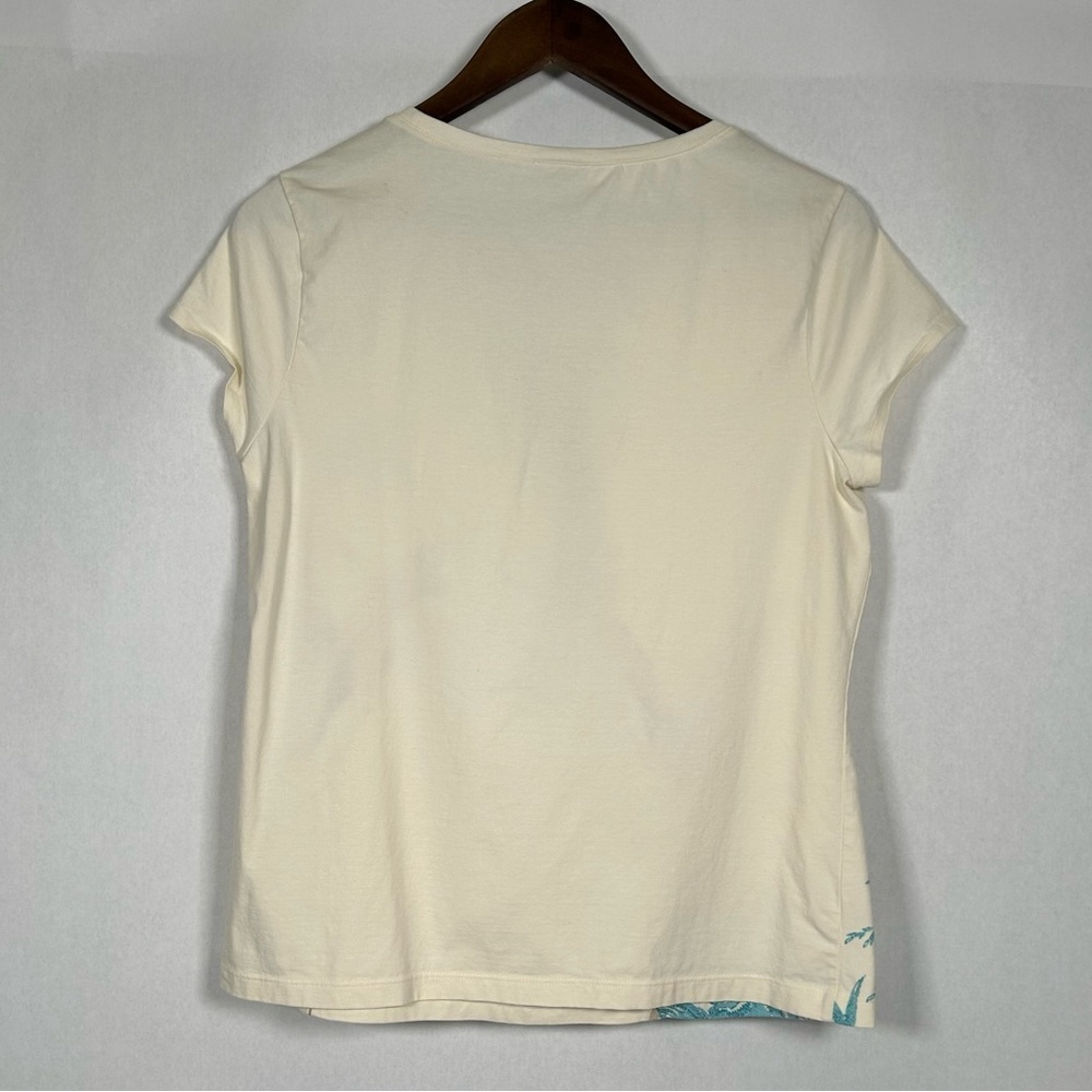 Talbots Blue Fitted Cap Sleeve Tee with Bamboo Floral Print - Picture 2 of 10